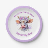 牛のフローラ紫の赤ちゃんシャワー ペーパープレート (正面)