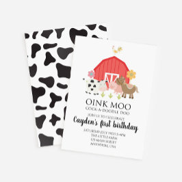 牛のプリントと家畜の誕生日の招待 招待状