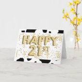 牛のプリントと金ゴールドバルーン幸せな21歳の誕生日 カード (黄色い花)