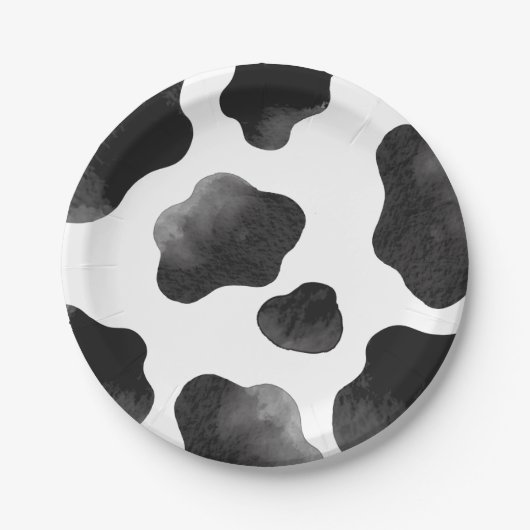 牛のプリントをテーマにしたパーティー、白黒牛の斑点 ペーパープレート (正面)