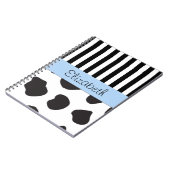 牛のプリントストライプ、黒人と白人、あなたの名前 ノートブック (左側)