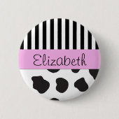 牛のプリントストライプ、黒人と白人、あなたの名前 缶バッジ (正面)