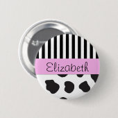 牛のプリントストライプ、黒人と白人、あなたの名前 缶バッジ (正面&裏面)