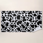 牛のプリントモダンの黒い動物斑 ビーチタオル (正面)