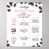 牛のプリント最初の誕生日マイルストーン記号 ポスター (正面)