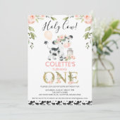 牛のプリント聖い牛のフローラ写真バック1歳の誕生日 招待状 (スタンド正面)