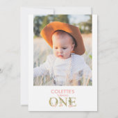 牛のプリント聖い牛のフローラ写真バック1歳の誕生日 招待状 (裏面)