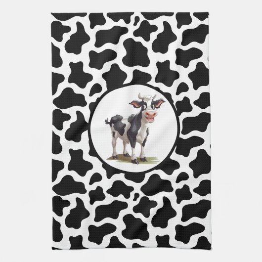 牛のプリント キッチンタオル (縦)