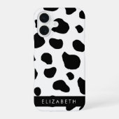牛のプリント 牛のスポット 黒と白 あなたの名前 iPhone 16ケース (裏面)