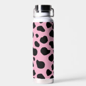 牛のプリント、牛のパターン、牛の斑点、ピンクの牛 ウォーターボトル (背面)