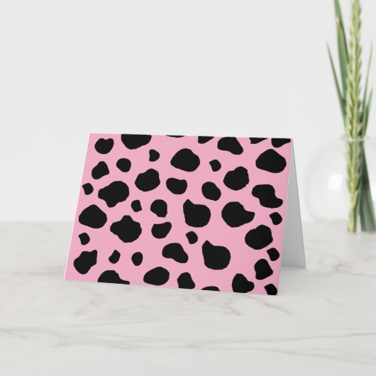 牛のプリント、牛のパターン、牛の斑点、ピンクの牛 カード (正面)