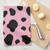 牛のプリント、牛のパターン、牛の斑点、ピンクの牛 キッチンタオル (四つ折り)