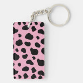牛のプリント、牛のパターン、牛の斑点、ピンクの牛 キーホルダー (裏面)