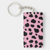 牛のプリント、牛のパターン、牛の斑点、ピンクの牛 キーホルダー (正面)