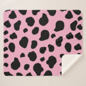 牛のプリント、牛のパターン、牛の斑点、ピンクの牛 シェルパブランケット (正面(横))