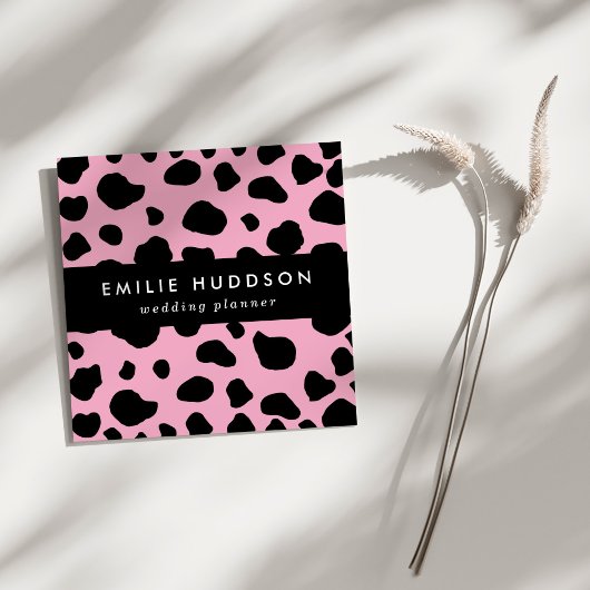 牛のプリント、牛のパターン、牛の斑点、ピンクの牛 スクエア名刺