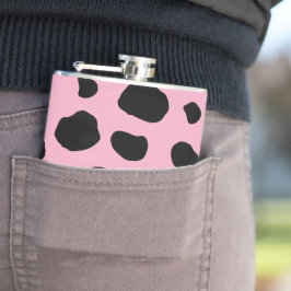 牛のプリント、牛のパターン、牛の斑点、ピンクの牛 フラスク