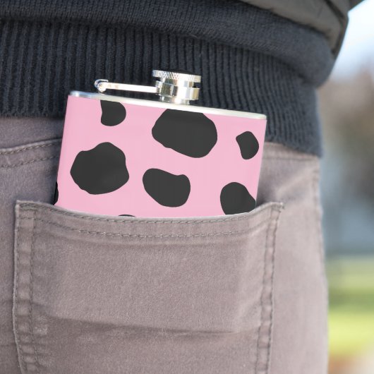 牛のプリント、牛のパターン、牛の斑点、ピンクの牛 フラスク (インサイチュ)