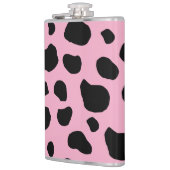 牛のプリント、牛のパターン、牛の斑点、ピンクの牛 フラスク (左)