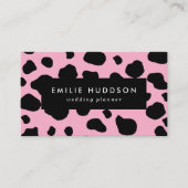 牛のプリント、牛のパターン、牛の斑点、ピンクの牛 名刺 (正面)