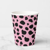 牛のプリント、牛のパターン、牛の斑点、ピンクの牛 紙コップ (正面)