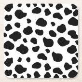 牛のプリント、牛のパターン、牛の斑点、白黒 スクエアペーパーコースター (正面)