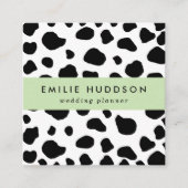 牛のプリント、牛のパターン、牛の斑点、白黒 スクエア名刺 (正面)