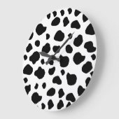 牛のプリント、牛のパターン、牛の斑点、白黒 ラージ壁時計 (傾斜)