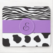 牛のプリント、牛の斑点、ゼブラストライプ、モノグラム マウスパッド (正面)