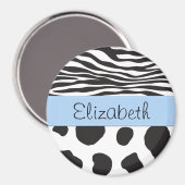牛のプリント、牛の斑点、ゼブラ縞模様、あなたの名前 マグネット (正面/裏面)