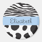 牛のプリント、牛の斑点、ゼブラ縞模様、あなたの名前 マグネット (正面)