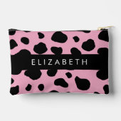 牛のプリント，牛の斑点，ピンクの牛，あなたの名前 アクセサリーポーチ (裏面)