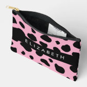 牛のプリント，牛の斑点，ピンクの牛，あなたの名前 アクセサリーポーチ (見開き)