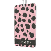 牛のプリント,牛の斑点,ピンクの牛,あなたの名前 カーエアーフレッシュナー (左)