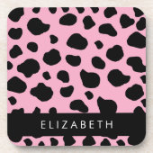 牛のプリント,牛の斑点,ピンクの牛,あなたの名前 コースター (正面)