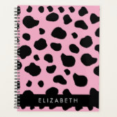 牛のプリント,牛の斑点,ピンクの牛,あなたの名前 プランナー手帳 (正面)
