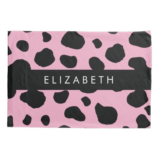 牛のプリント,牛の斑点,ピンクの牛,あなたの名前 枕カバー (裏面)
