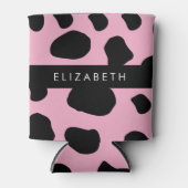 牛のプリント，牛の斑点，ピンクの牛，あなたの名前 缶クーラー (正面)