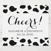 牛のプリント、牛の斑点、白黒結婚、 スパークリングワインラベル (シングルラベル)