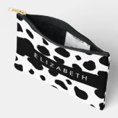 牛のプリント、牛の斑点、白黒、あなたの名前 アクセサリーポーチ (見開き)
