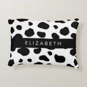 牛のプリント、牛の斑点、白黒、あなたの名前 アクセントクッション (裏面)