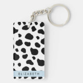 牛のプリント、牛の斑点、白黒、あなたの名前 キーホルダー (裏面)