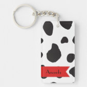 牛のプリント、牛の斑点、白黒、あなたの名前 キーホルダー (正面)