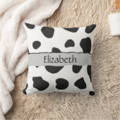 牛のプリント、牛の斑点、白黒、あなたの名前 クッション (ブランケット)