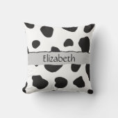 牛のプリント、牛の斑点、白黒、あなたの名前 クッション (正面)