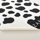 牛のプリント、牛の斑点、白黒、あなたの名前 シェルパブランケット (3/4)