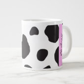 牛のプリント、牛の斑点、白黒、あなたの名前 ジャンボコーヒーマグカップ (正面右)
