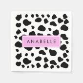 牛のプリント、牛の斑点、白黒、あなたの名前 スタンダードカクテルナプキン (正面)
