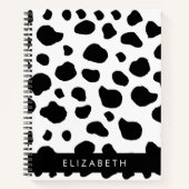 牛のプリント、牛の斑点、白黒、あなたの名前 ノートブック (正面)