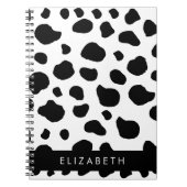 牛のプリント、牛の斑点、白黒、あなたの名前 ノートブック (正面)